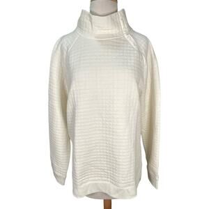 T by Talbots Quilted Mock Neck Snap Sweatshirt Large Off White Cozy Winter Cabin